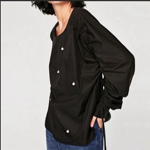 NWT Zara Top With Pearl Embellishments- Black